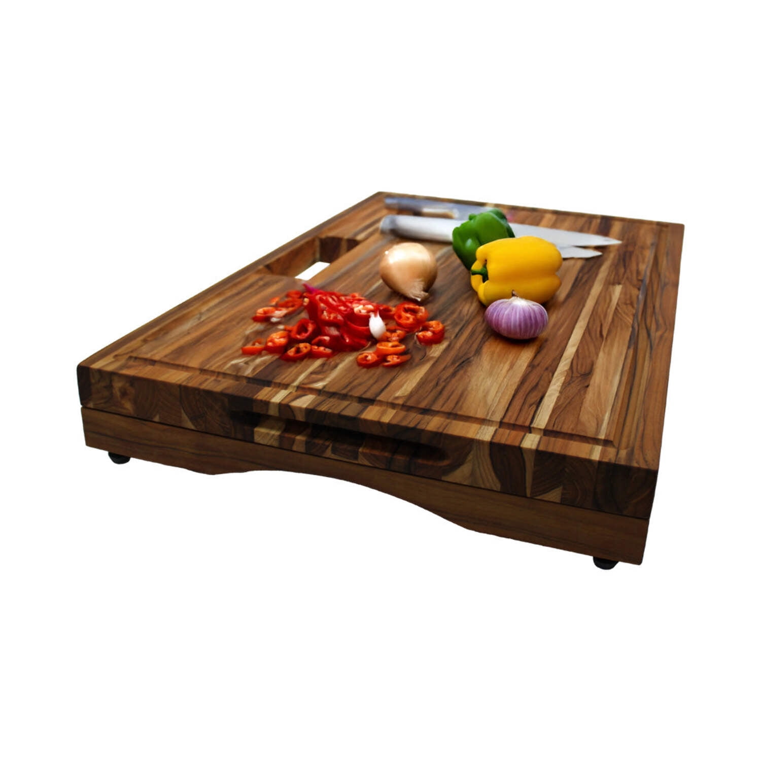EcoDecors 29" x 18" FSC Teak Edge Grain Stove Top Cutting Board with Groove  Handle