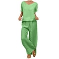 thumbnail image 2 of Roncen Women's Loose-Fit V-Neck Two-Piece Set - Casual Short Sleeve Pullover Top & Elastic Waist Lounge Pants with Comfortable Stretch Fabric, 2 of 6
