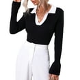 thumbnail image 1 of Suéter De Punto Acanalado, Suéter De Manga Larga Informal De Moda Con Cuello En V Elástico Para Dama Para Fiestas ANGGREK Otros, 1 of 8