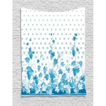 Grape Decor - Grapes Home Decor Tapestry, Victorian Swirling Motif Monochrome Spotted Kitsch Nostalgic Vivid Image, Wall Hanging for Bedroom Living Room Dorm Decor, 40W X 60L Inches, Blue White, by Ambesonne