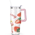 thumbnail image 2 of Cup with Handle and Straws 40 oz Stainless Steel Strawberry Travel Cup Birthday Present for Women Girls Daughter Mom Gifts for Him/Her Coffee Mugs, 2 of 7