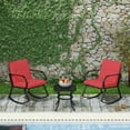 thumbnail image 7 of LACOO 3 Pieces Patio Rocking Chairs Outdoor Furniture Conversation Set Black Metal Bistro Set with Red Thick Cushions, 7 of 7