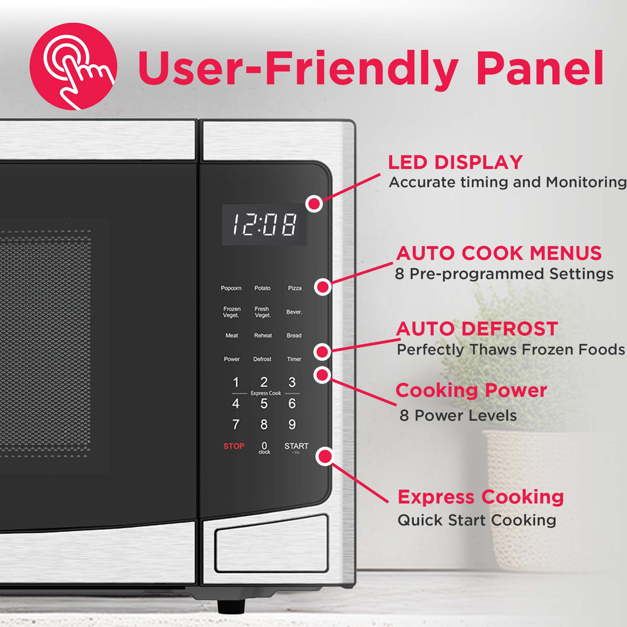 Frigidaire 1.2 Cu. ft. Countertop Microwave, 1000 Watt Microwave with Inverter Technology, 10 Power Levels,  Stainless Steel