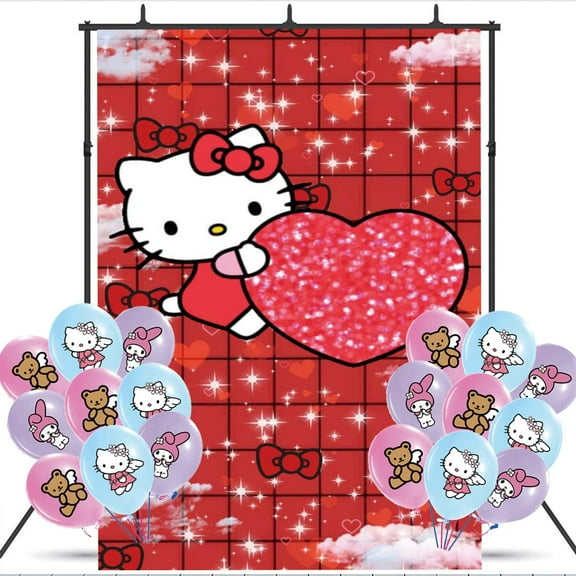 Hello Kitty Backdrop Balloons Banner Party Decorations Taspestry Wall Decor Background Poster Supplies