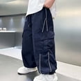 thumbnail image 4 of Vornjynx Kids Boys Cargo Pants High Waist Wide Leg with Pocket Casual Summer Outdoor Hiking Pants Navy Size 6, 4 of 8