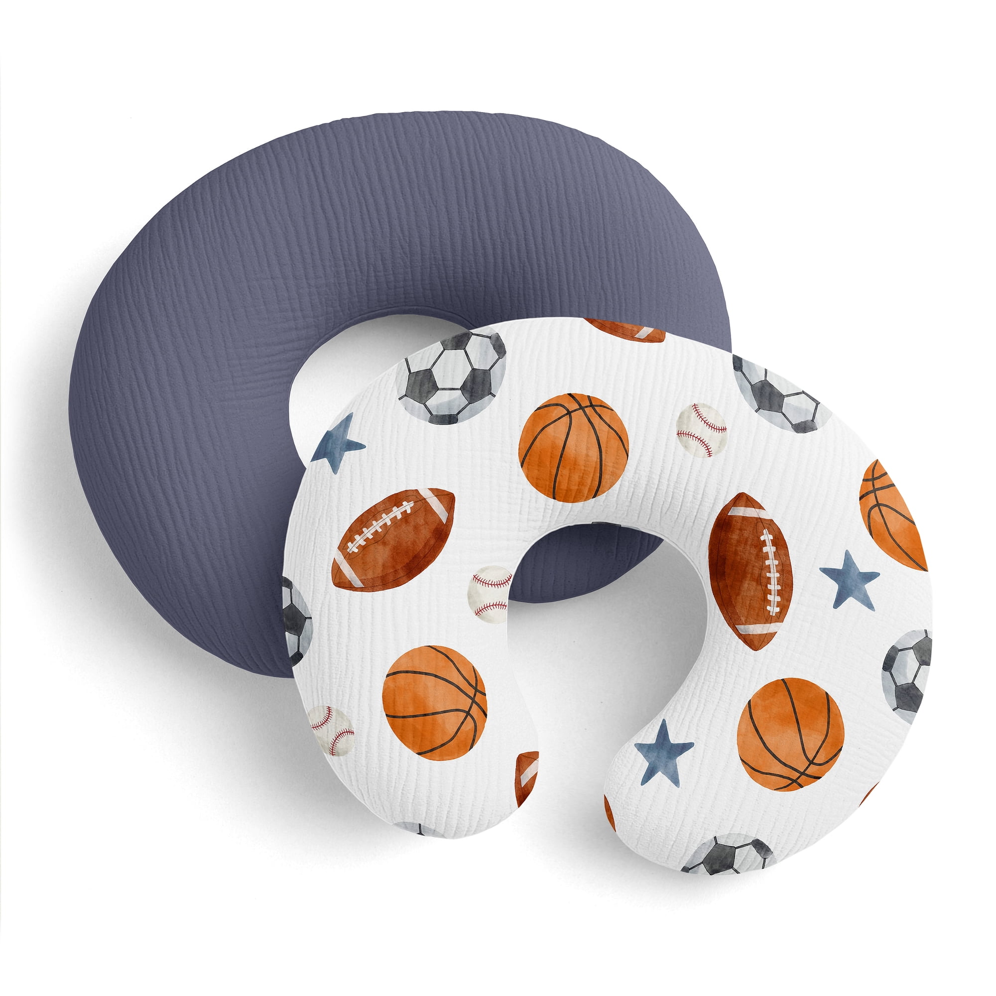Sweet Jojo Designs Watercolor Sports Theme Boy 2 Pack Muslin 100% Cotton Nursing Pillow Covers