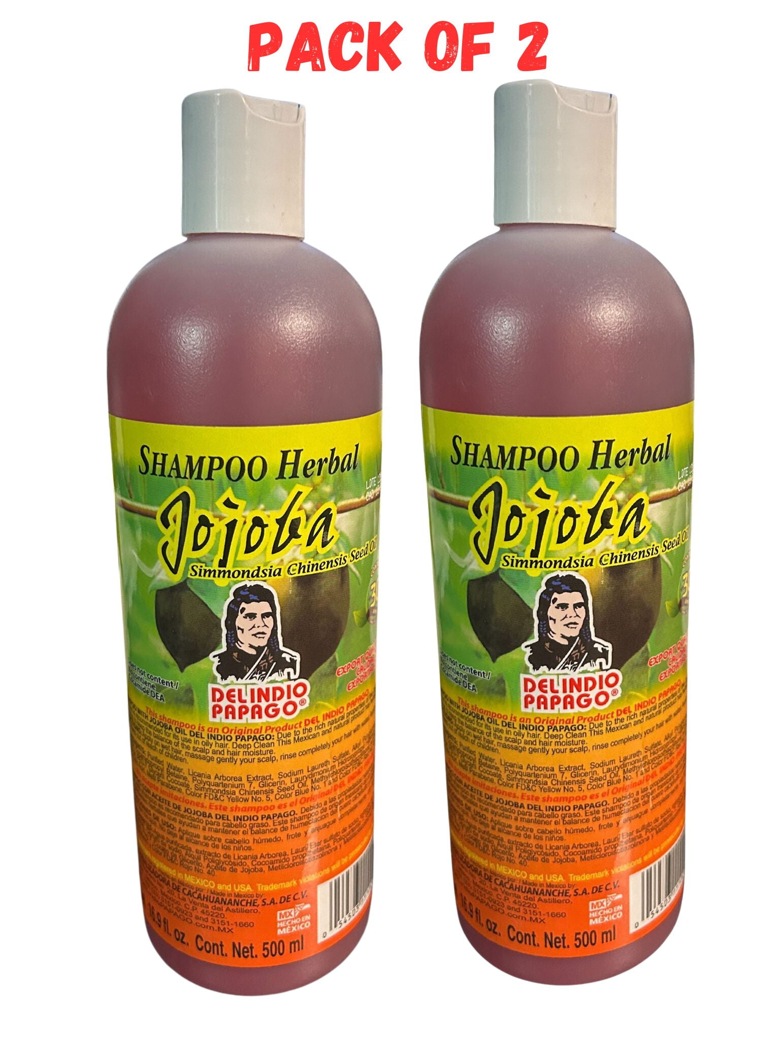 Del Indio Papago (2 Pack) Shampoo Herbal Jojoba Simmondsia Chinensis
