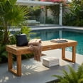 thumbnail image 3 of Hommoo 52" Solid Acacia Wood Outdoor Dining Bench, Teak-Colored Slatted Patio Bench for Backyard, Poolside & Indoor Use, Natural, 3 of 7