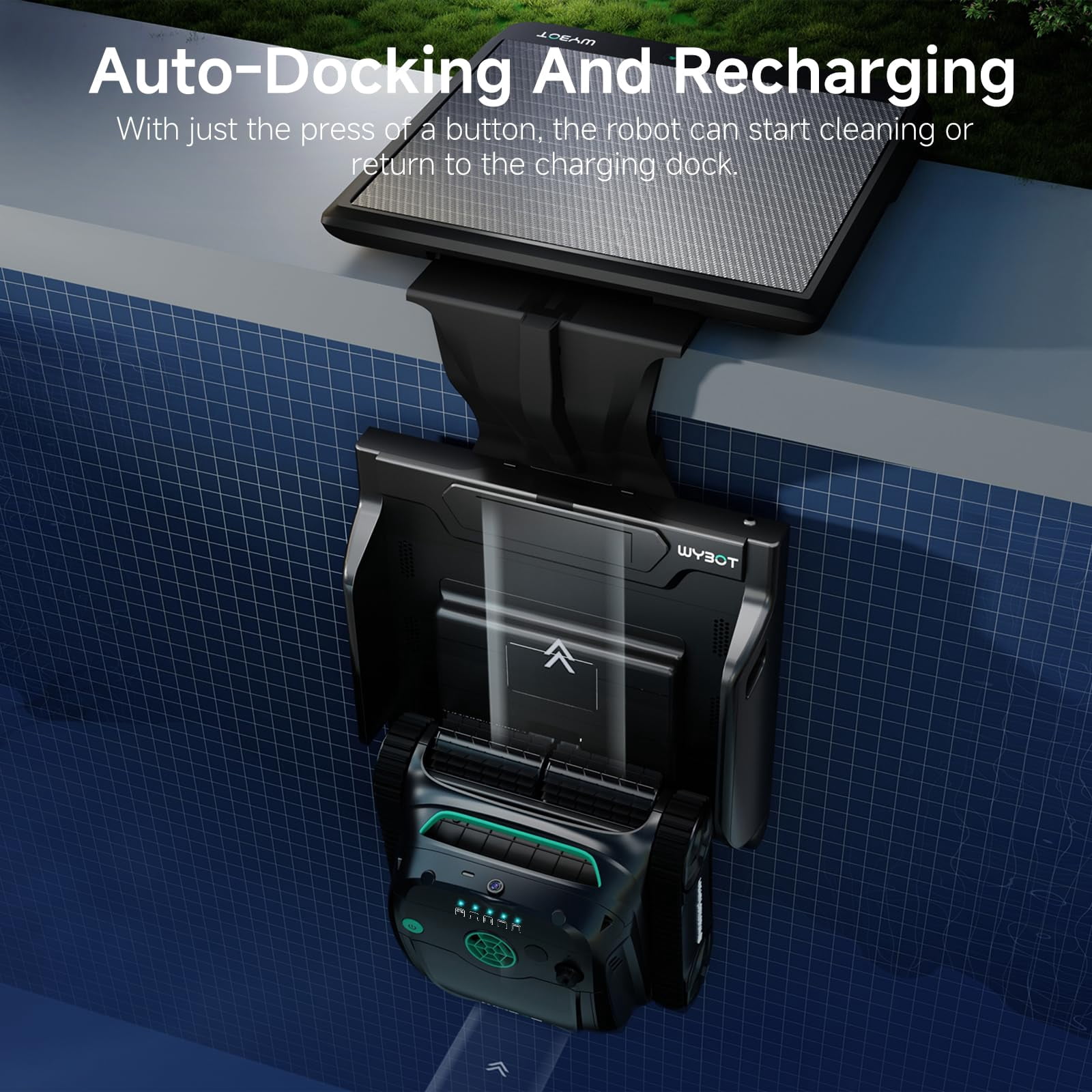 WYBOT S2 Solar Vision Robotic Pool Cleaner, Solar Powered & DC Fast Charge, AI Vision Debris Detection, Auto Return & Charge, App Control, Dual Filtration, for Large Inground Pools up to 3229 Sq.Ft