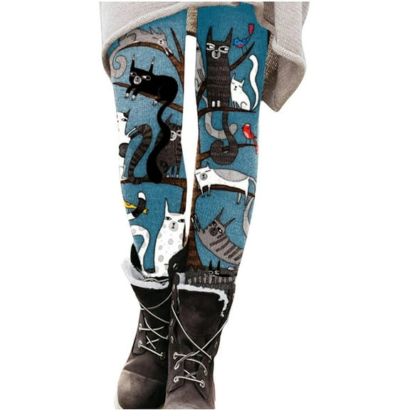 JeashCHAT Women's Fleece Lined Tights Womens Casual Printed Tight Leggings High Waist Long Pants