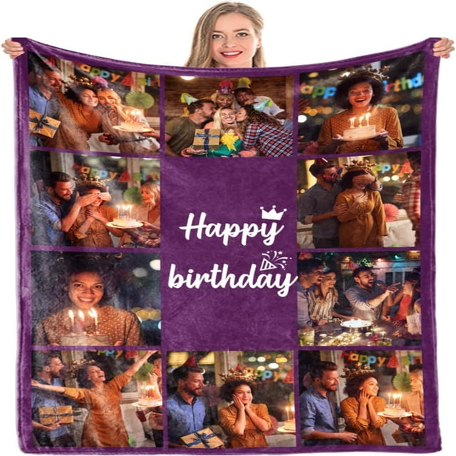 MesaSe Custom Memorial Gift with Photo Text Collage Made in USA 10 Photos Customized Blankets Personalized Throw Using My Own Pictures for Family Mom Dad Kids Wife or Lover - 4 Sizes