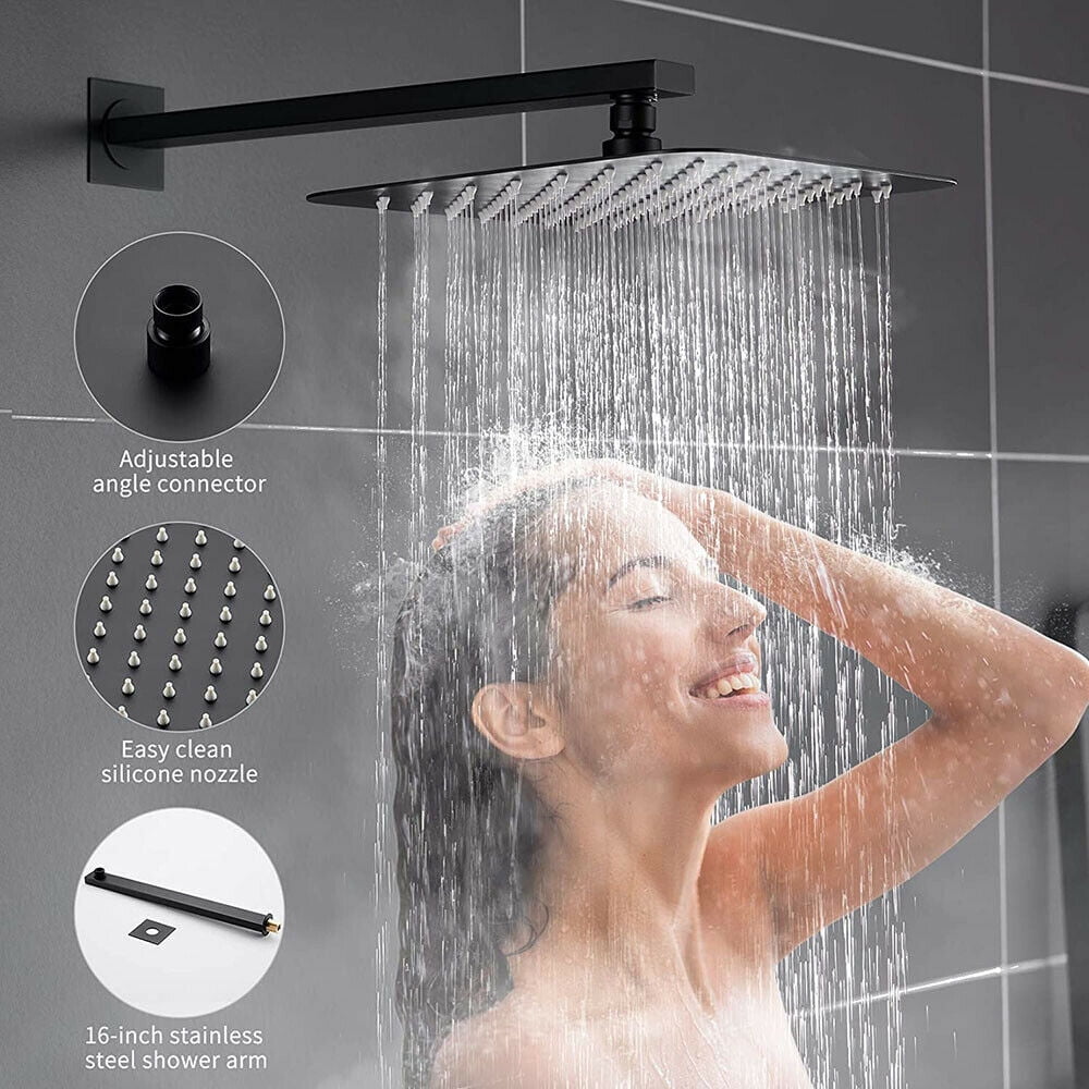 2 Function Shower Faucet Set System Kit 8'' Rainfall Head Mixer Valve Wall Mount