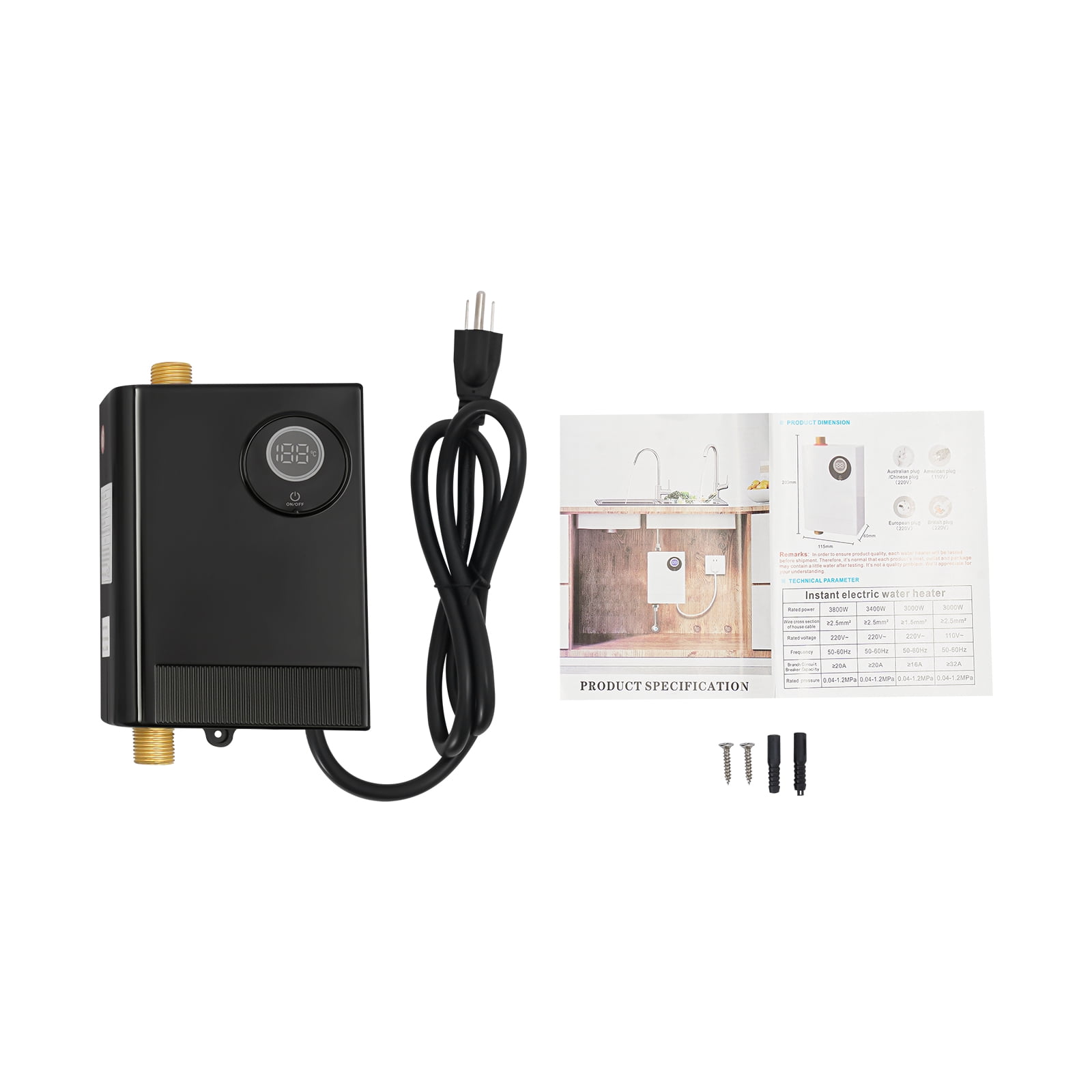 3000W  Electric Water Heater,110V Tankless Water Heater Under Sink with Memory Function & LED display,82.4-131°F Adjustable High Safety Mini Instant Electric Water Heater for Kitchen,Toilet (Black)