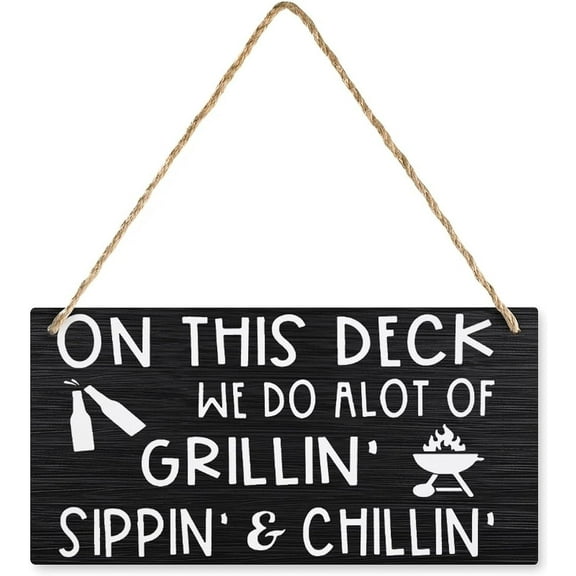 Wooden Decor Signs On This Deck We Do A Lot Of Grillin' Sippin' And Funny Home Signs Decor, Wood Sign Home Decorative, Rustic Farmhouse Welcome Wood Sign Decor Wall Art 5x10 Inch