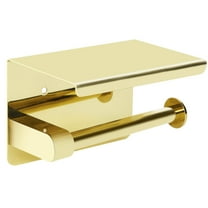 Toilet Paper Holder with Shelf - Stainless Steel Toilet Roll Holder Self Adhesive or Wall Mounted for Bathroom(Gold14*10*9.5cm)
