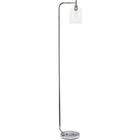 Simple Designs - Modern Iron Lantern Floor Lamp with Glass Shade - Chrome