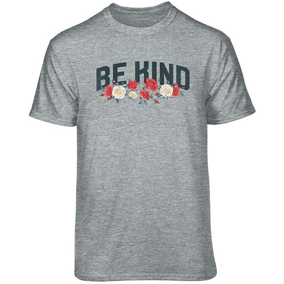 Teelocity Be Kind Floral Graphic T-Shirt (Medium - Standard Fit, Athletic Heather)