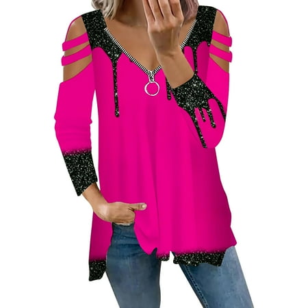 

Wiueurtly Womens Fashion Print Zipper Strapless Long Sleeves Valentines Scrub Tops Women Dress Top with Lace Sleeves