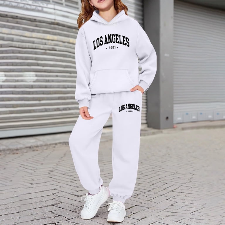 Shadoumai Girls 2 Piece Sweatsuit Los Angeles Graphic Hoodie
