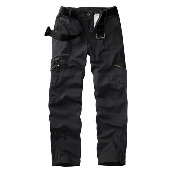 TRGPSG Cargo Pants for Men Straight Hiking Pants Work Travel Casual Pants with Multi Zipper Pockets(No Belt)