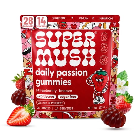 SuperMush Daily Passion Gummies - Cordyceps, Reishi & Maca Root - 28 Count