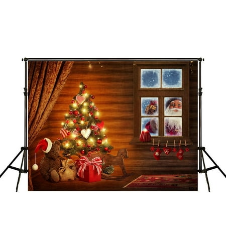 Image of MOHome 7x5ft Digital Backdrop Christmas Tree Wood Background Santa Claus Outside And Indoor Decorative Fireplaces for baby Christmas Photography Backdrops