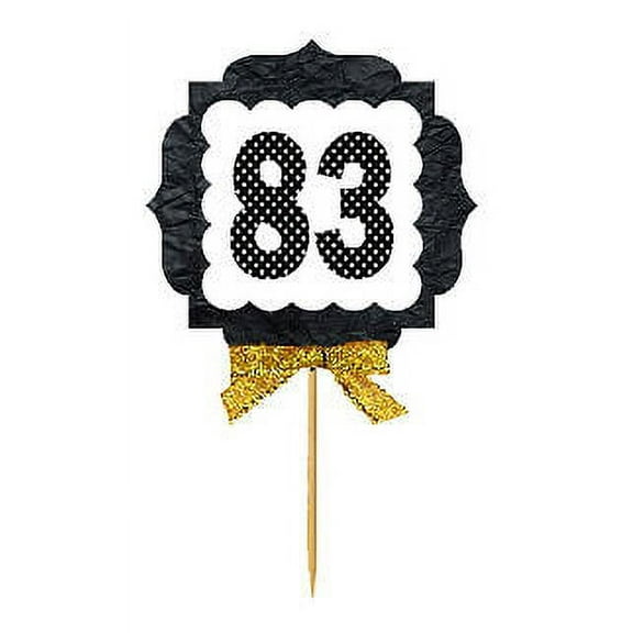 83rd Birthday / Anniversary Gold Ribbon Hand Crafted Novelty Cupcake Decoration Toppers / Picks -12ct