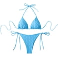 thumbnail image 2 of Polka Dot Bikini Set, Triangle Halter Top with Tie Side Bottom, Two Piece Swimsuit Blue S, 2 of 6