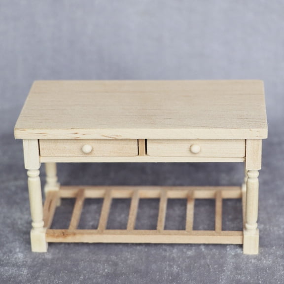 NICEXMAS Beige Miniature Desk Model Plastic Simulation Furniture for Decoration Use Mini Table with Drawer