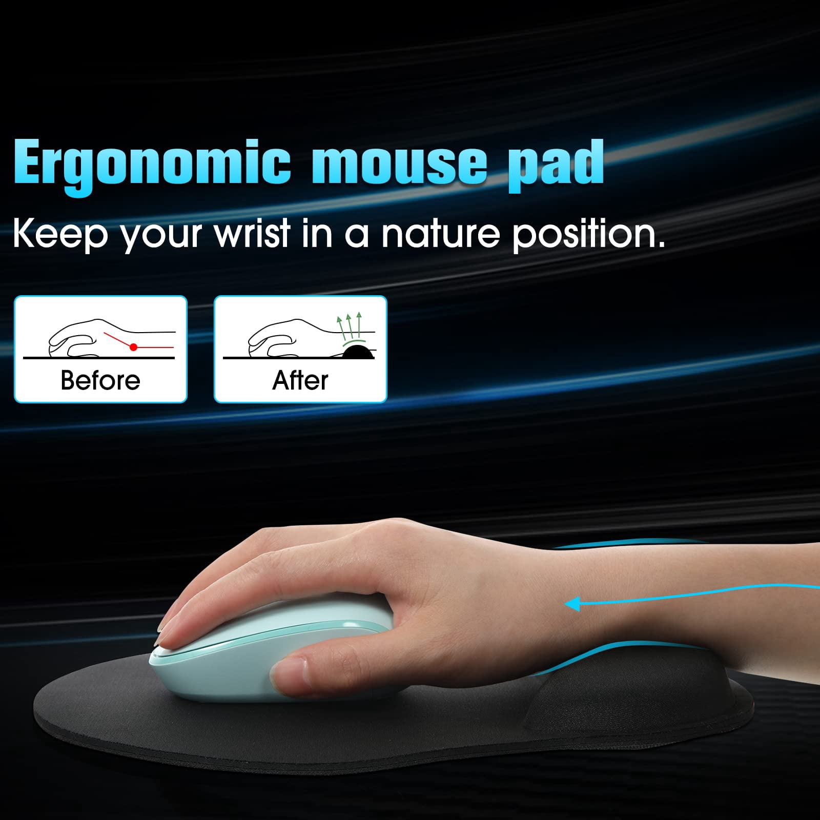 8 Pack Mouse Pad With Wrist Rest Support Gel Memory Foam Mousepad Comfortable Computer For Relief(black)