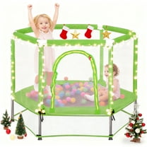 EUROCO 55" Mini Toddler Trampoline with Ocean Balls, No-Gap Design, Small Round Trampoline for Kids with Upper&Lower Safety Net