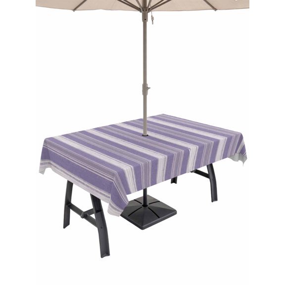 60x84 Inch Outdoor Tablecloth with Umbrella Hole Zipper Rectangle Purple Striped Rectangular Tablecloths Outside Waterproof Farmhouse Stripes Modern Abstract Art Patio Table Cloth Cover for Picnic