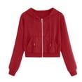 thumbnail image 3 of lcziwo Cropped Hoodie for Women Solid Casual Waffle Knit Zip Up Sweatshirts Fall Long Sleeve Hooded Jackets Y2k Tops Streetwear Red XXL, Gifts for Girls, 3 of 6
