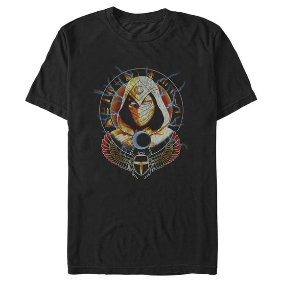 Men's Marvel: Moon Knight Lightning Winged Scarab Portrait Graphic Tee Black Small