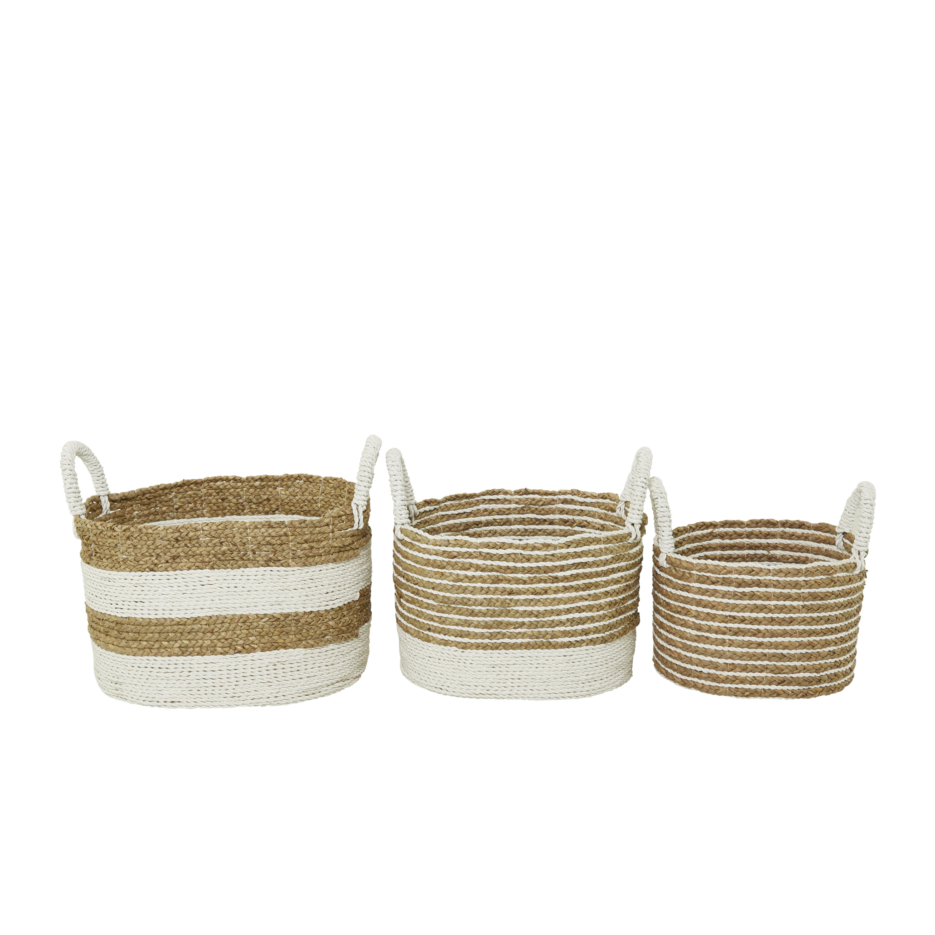 CosmoLiving by Cosmopolitan 19", 16", 13"W Brown Seagrass Handmade Two Toned Storage Basket with Handles, 3-Pieces