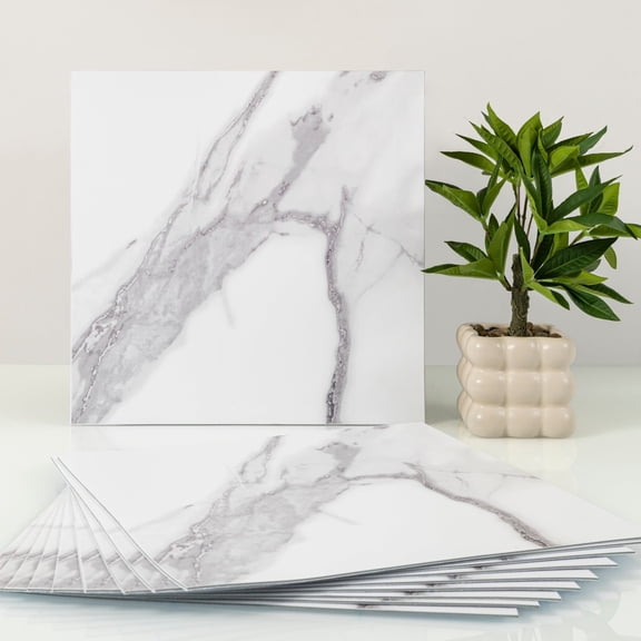 UMIGGEE White Marble Peel and Stick Floor Tile Self Adhesive Vinyl Flooring 11.8-in x11.8-in x1.0mm (10-pcs) For Kitchen Living Room Bedroom Home Decoration (9.6 Sq. ft./Pack)