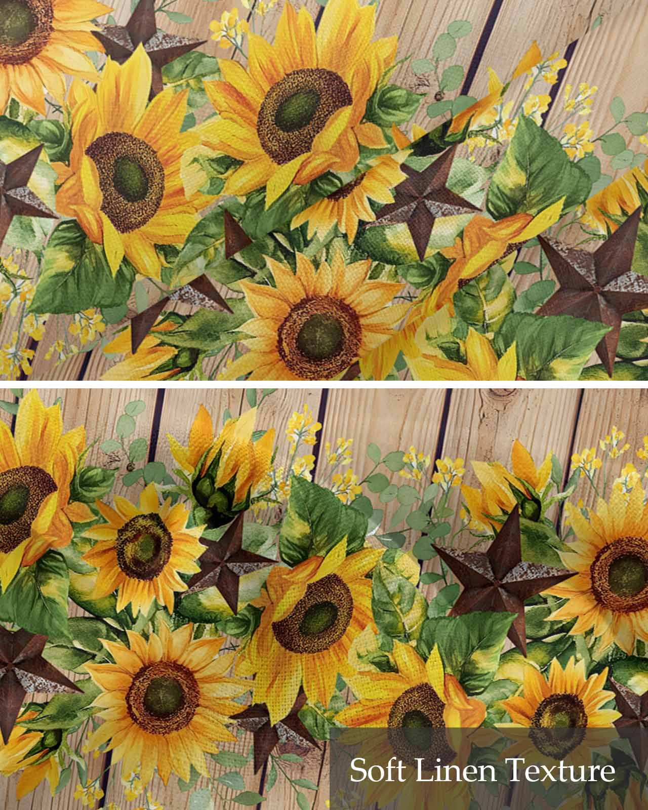 Brown Sunflower Kitchen Valances for Windows Farmhouse Linen Window Valance Curtain for Living Room Window Treatment Rustic Country Star Spring Summer Wooden Valance Rod Pocket Topper, 42 x 18 Inch