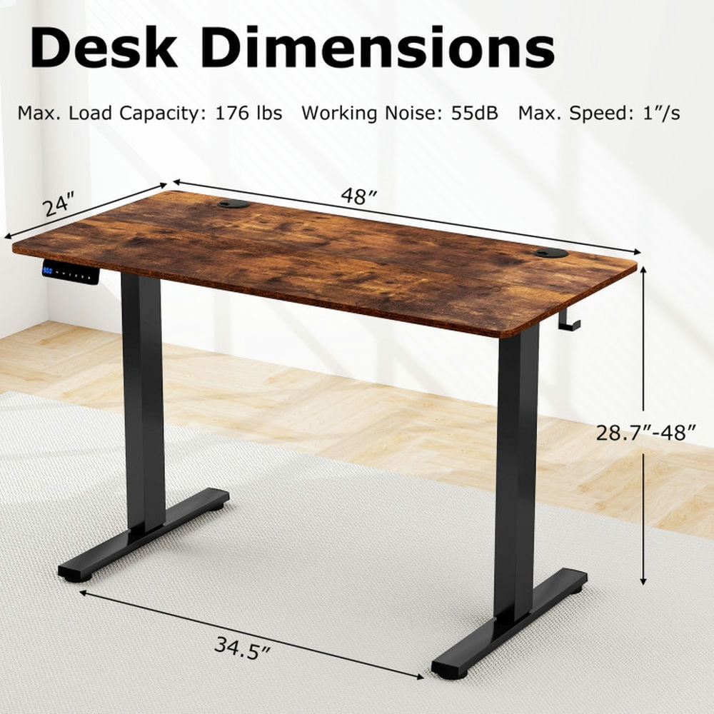Demi Bonn Electric Standing Desk with 3 Memory Height Settings and 2 Hanging Hooks and Cable Management, Small Home Office Desk Study Writing Table, Brown