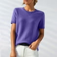 thumbnail image 2 of BRDFRL Womens 2025 Spring Short Sleeve Crew Neck Striped Pullover Sweater Business Casual Ribbed Knit Tops Purple XL, 2 of 8