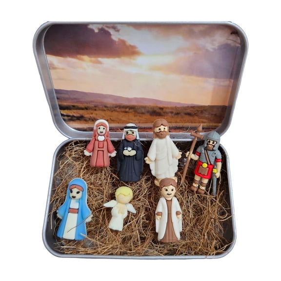Mini Easter Jesus Crucifix Set In Tin Box Christian Scene Figurines Table Decoration for Party Home Office Decor & Holiday Gift