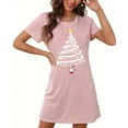 thumbnail image 5 of Chemises de Nuit Grande Taille pour Femmes, Noël, Manches Courtes, Robe de Nuit, Col Rond, Rose, 4TG, 5 of 5