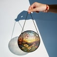 thumbnail image 4 of Sunset Floral Stained Glass Suncatcher – Round Hanging Window Decor, Nature Art Sun Catcher, Handcrafted Boho Home Decoration, Gift for Her, 4 of 8