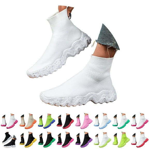 Dakaela Walking Shoes for Women Men High Top Slip on Socks Sneakers Lightweight Athletic Workout Running Tennis Sports Shoes Green 6