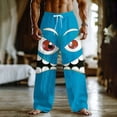 thumbnail image 1 of Ceisia Men's Loose Straight Leg Casual Pants Fanged Big Eye Cartoon Print Elastic Drawstring Waist Multi-Color Beach Vacation Pants Blue XXXXL Gifts, 1 of 5