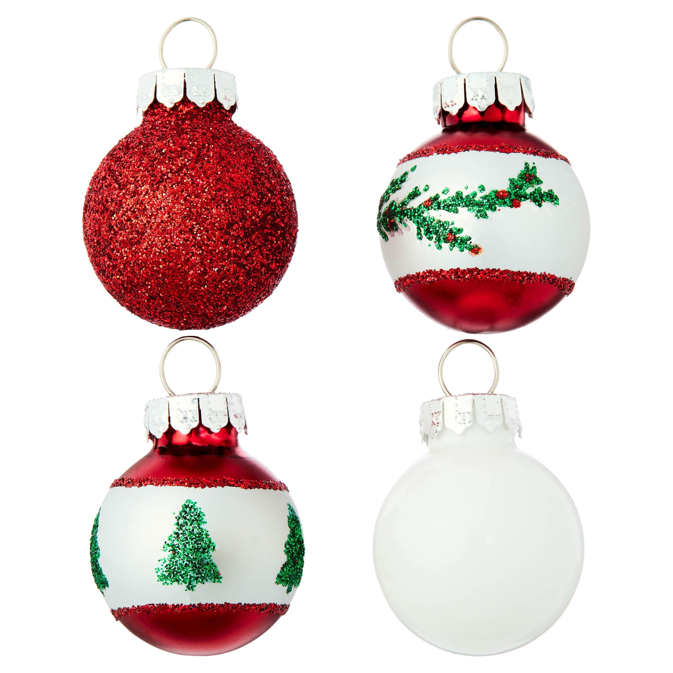 16-Count Red/Green/White Mini Glass Christmas Ornaments, 1", by Holiday Time