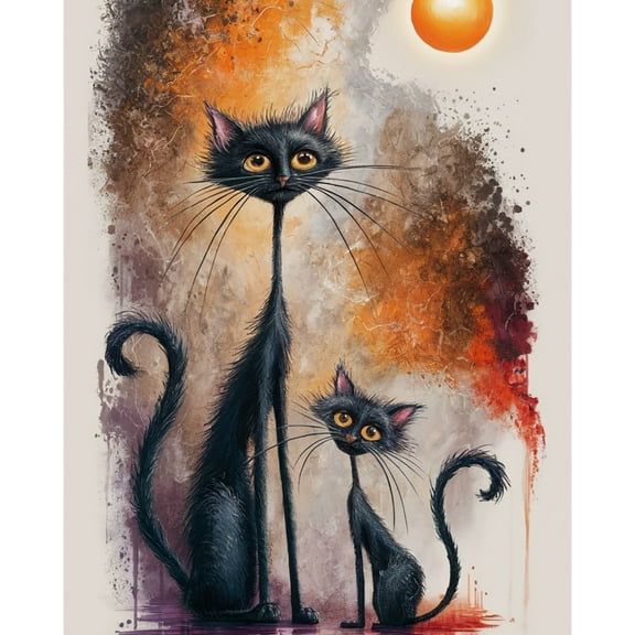 5D Diamond Painting Kits for Adults kids Beginners Paint By Diamond Set Round Full Drill Craft Diamond Art Painting Art Craft Painting Kit-Moonlit night black cat mother and son