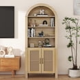 thumbnail image 3 of S-HOME Mid-Century Modern Arched Bookcase with Doors, 71" Tall Cabinet, 5 Adjustable Shelves Rattan Storage for Living Room, 3 of 10