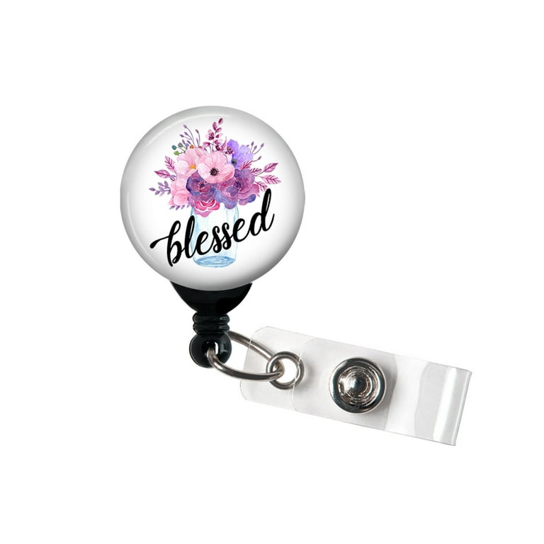 Blessed Floral Mason - Retractable Badge Reel With Swivel Clip and  Extra-Long 34 inch cord - Badge Holder