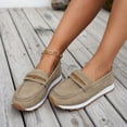 thumbnail image 3 of Rokment Womens Vintage Memory Foam Platform Slip on Penny Loafers Retro Classic Suede Wedges Low Heel Driving Walking Oxfords Boat Shoes for Travel Vacation Khaki Size 9.5, 3 of 7