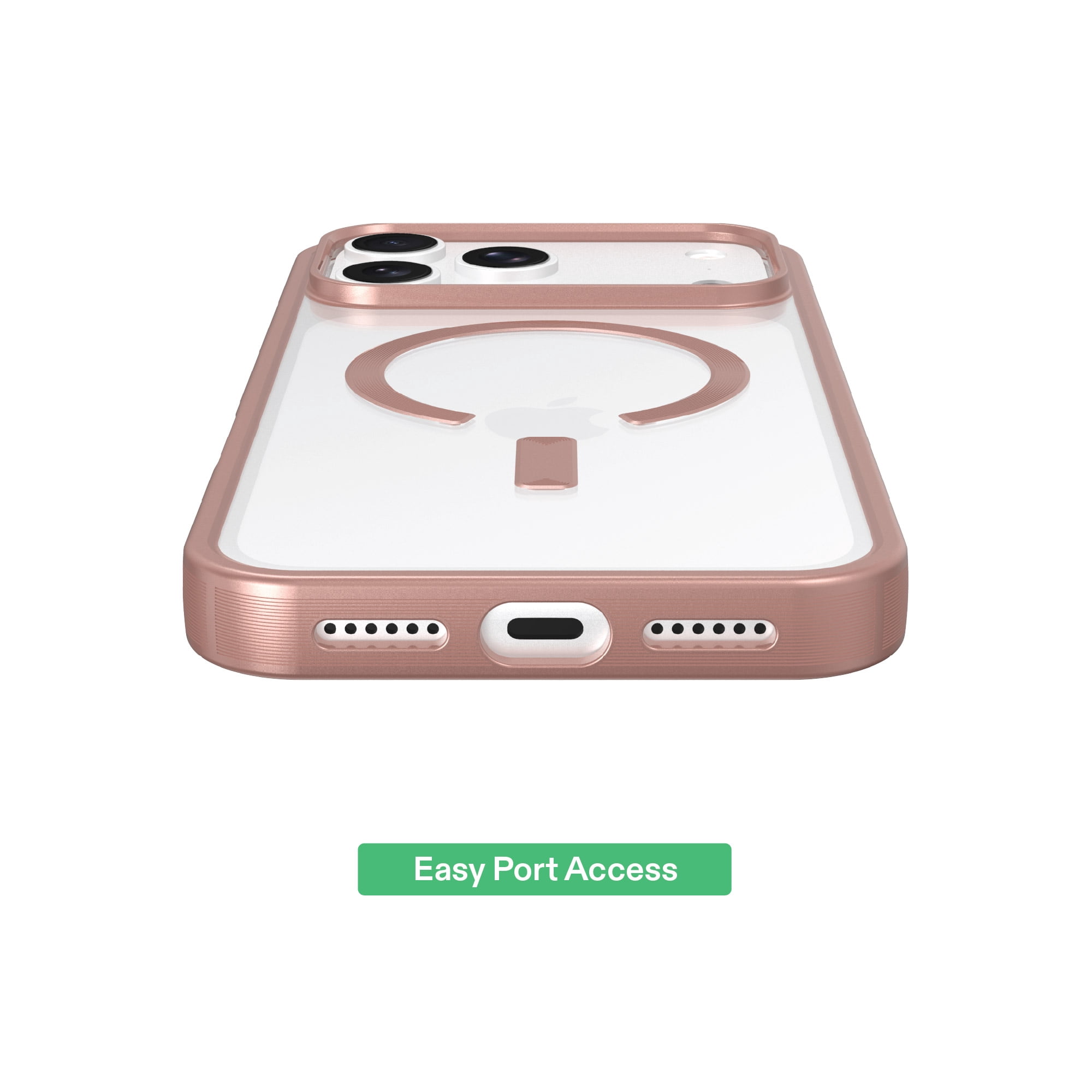 onn Phone Case for iPhone 18 Pro Max / 17 Pro Max, MagSafe Compatible - Clear/Metallic Rose Gold